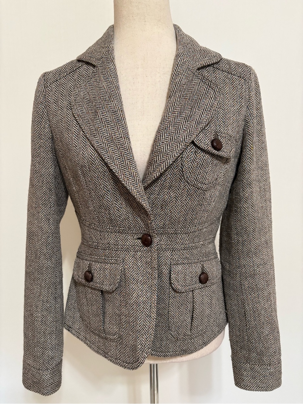 BCBGMaxAzria Herringbone Tweed Y2K Fitted Schoolboy Blazer Size 8